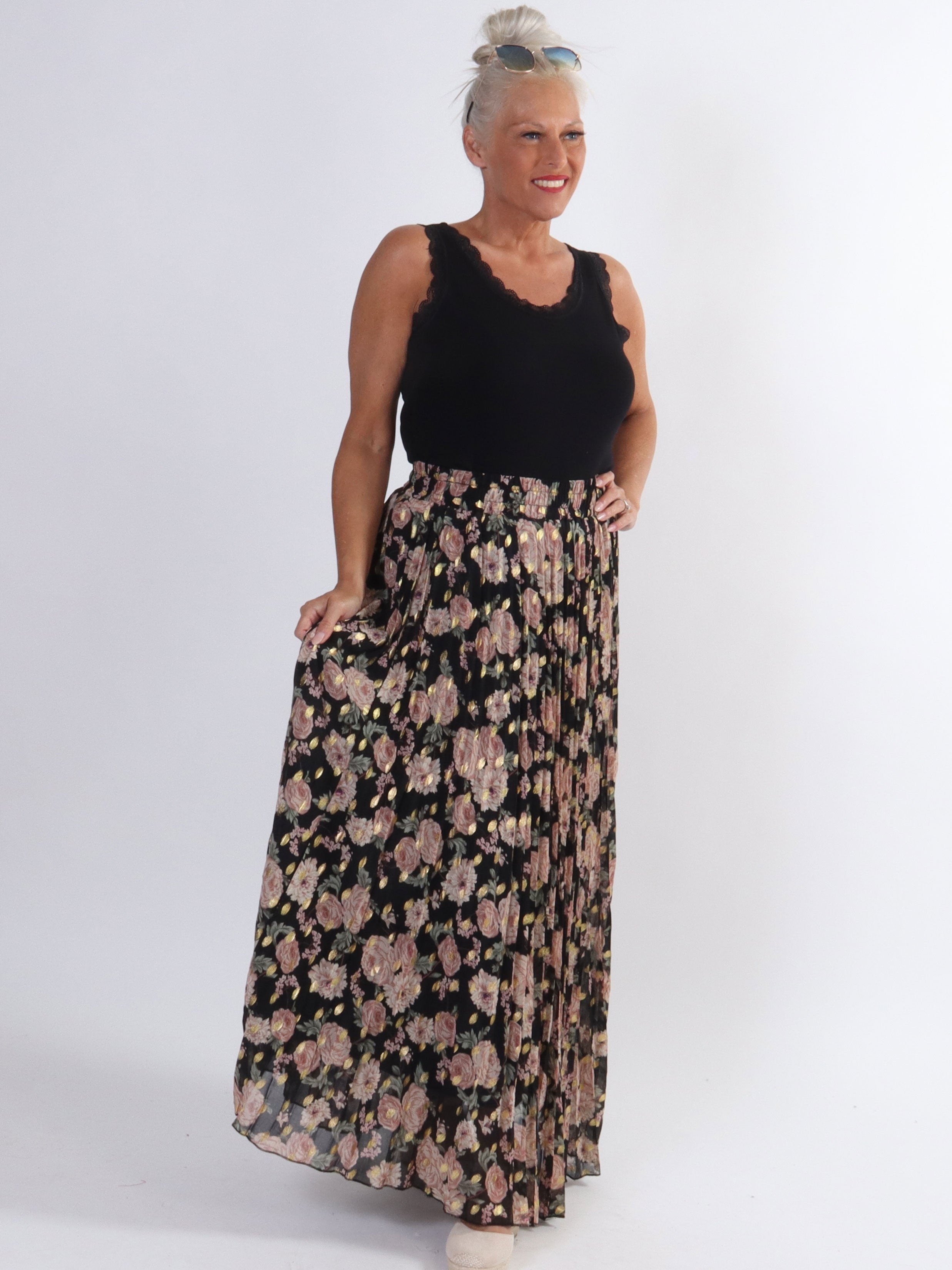 Josefine - Söt plisserad kjol med blommigt mönster